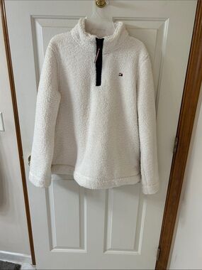 Tommy Hilfiger White Sherpa Half-Zip Hoodie with Contrast Trim